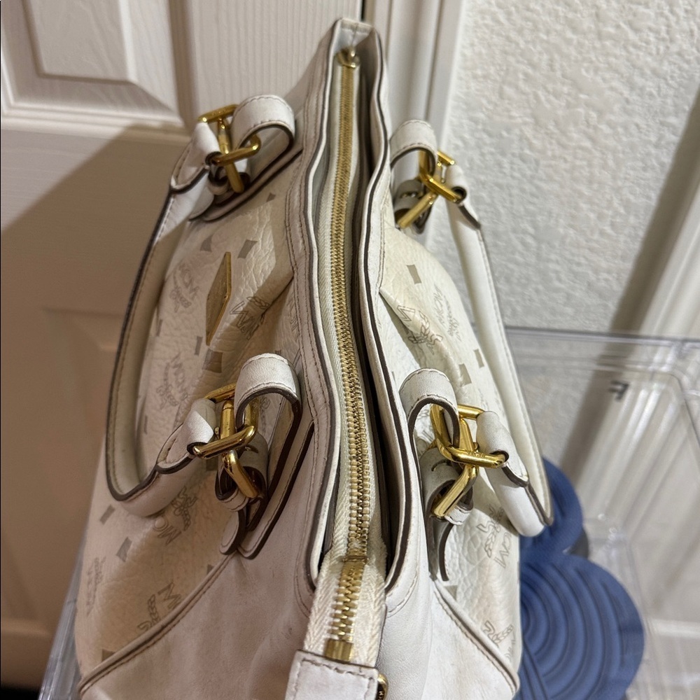 MCM Cream Satchel with Gold Accents - Picture 6 of 9